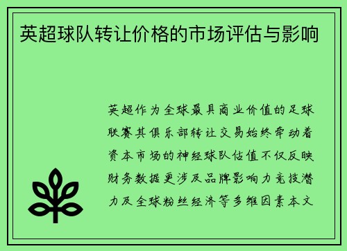 英超球队转让价格的市场评估与影响
