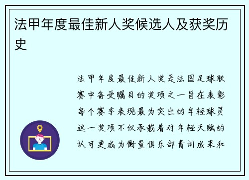 法甲年度最佳新人奖候选人及获奖历史